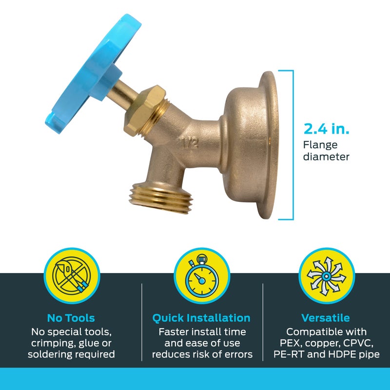 SharkBite 1/2 x 3/4 Inch MHT 90 Degree Hose Bibb, Multi Turn, Push To Connect Brass Plumbing Fitting, PEX Pipe, Copper, CPVC, PE-RT, HDPE, 24626LF - Image 3